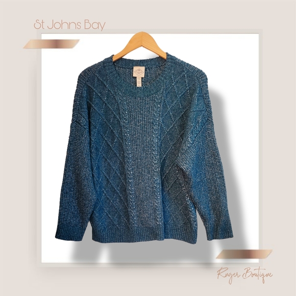 🌿St. John’s Bay Turquoise Cable Knit Sweater Women’s Petite XXL Oversized - Picture 3 of 10